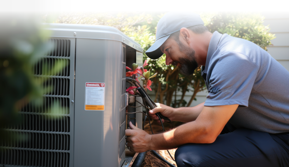 Apache Air & Heat technician performing AC maintenance in Blanco, TX
